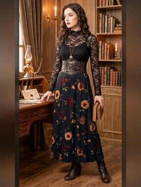 Sag Harbor Dark Floral Maxi Skirt 16 Whimsigoth Dark Romantic #8200